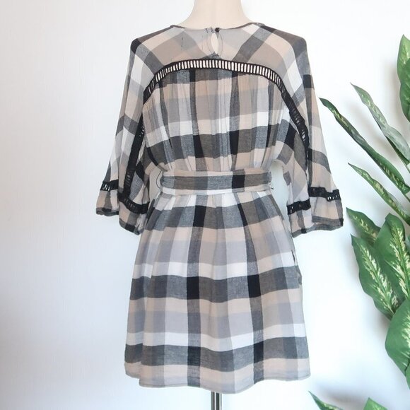 Anthropologie Maeve Buffalo Plaid Mini Dress / Kimono Tunic with Belt Tie Waist - Picture 9 of 16